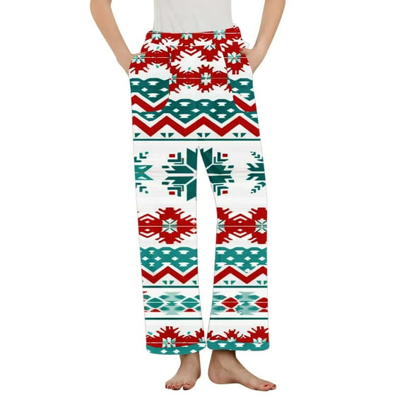 Tnhcen Women's Christmas Flannel Pajama Pants Fleece Lined Thermal Holiday Print Plaid Sleepwear Lounge Pants with Snowflake Pattern Soft Warm Winter Nightwear S-3XL