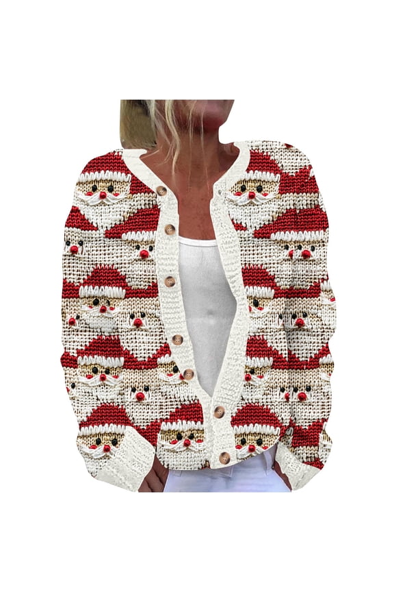 Women's Christmas Jacquard Cardigan Boho Embroidery Sweater Acrylic Knitwear Open Front Loose Fit Plus Size S-5XL Christmas Tree Pattern Button Up
