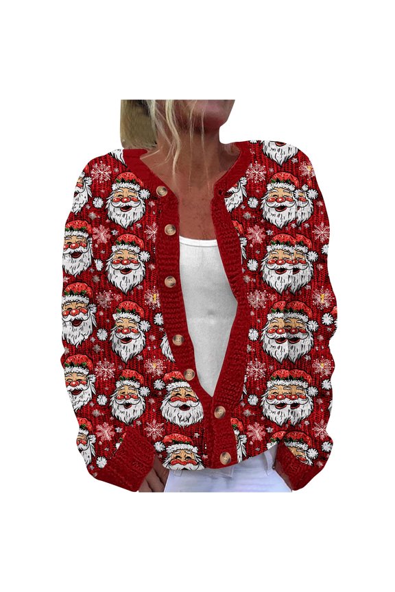 Women's Christmas Jacquard Cardigan Boho Embroidery Sweater Acrylic Knitwear Open Front Loose Fit Plus Size S-5XL Christmas Tree Pattern Button Up