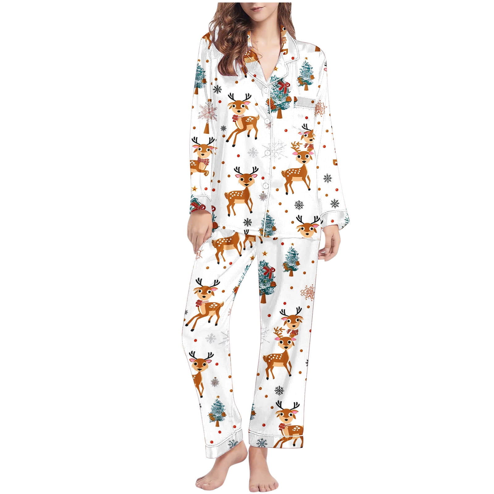 Tnhcen Women's Christmas Pajama Set 2-Piece Flannel Sleepwear Holiday ...