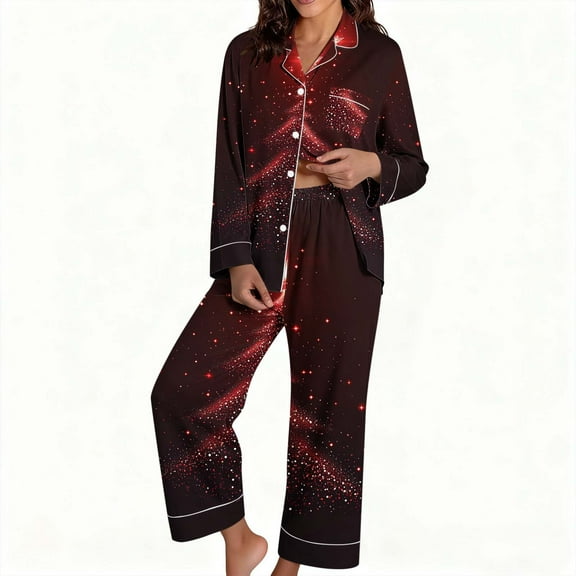 Tnhcen Women's Christmas Pajama Set Holiday Pajamas Christmas Pajama Set for Women Long Sleeve Pajama Set Loose Fit Sleepwear Button Up Top Winter Pajamas S-3XL