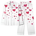 thumbnail image 1 of Tnhcen Women's Valentine's Day Pajamas 2 Piece Set, Heart Print Long Sleeve Button Front Sleepwear with Pockets Soft Milk Silk Cozy Pajamas for Women Size S - 2XL, 1 of 8
