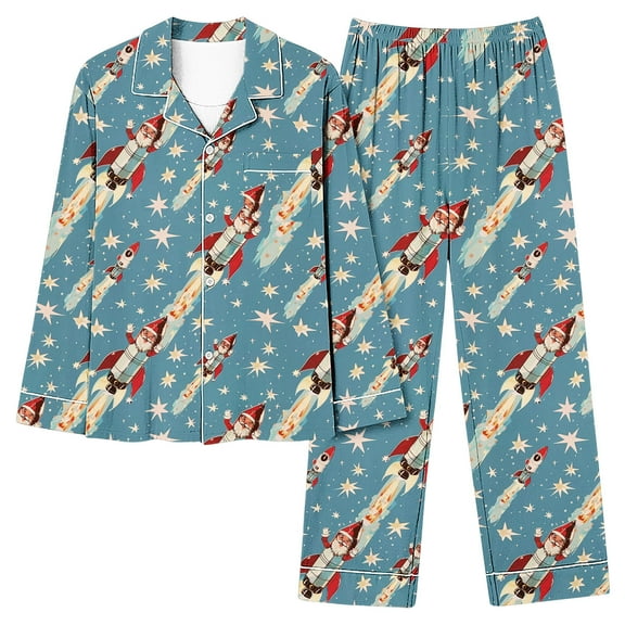 Tnhcen Women's Christmas Pajama Sets Long Sleeve 2-Piece Soft Stretchy Sleepwear Holiday Gift Stocking Candy Cane Print Family-Friendly Pajamas Homewear
