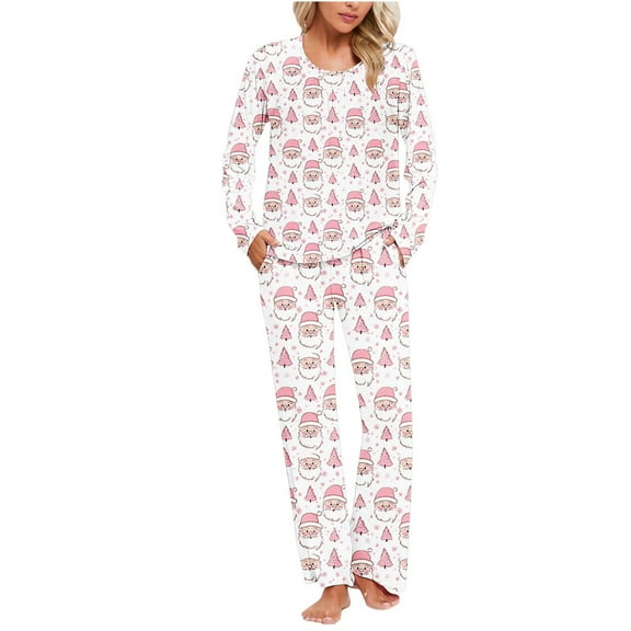 Tnhcen Women's Christmas Pajamas 2-Piece Set Long Sleeve Pocket Design Festive Print Holiday Sleepwear Soft Stretchy Plus Size for women S-3XL
