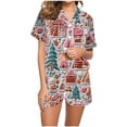 thumbnail image 1 of Tnhcen Women's Christmas Pajamas Set 2-Piece Holiday Pajama Shorts Set Short Sleeve Pajamas for Women Santa Print Sleepwear Womens Pajama Set with Pocket, 1 of 9