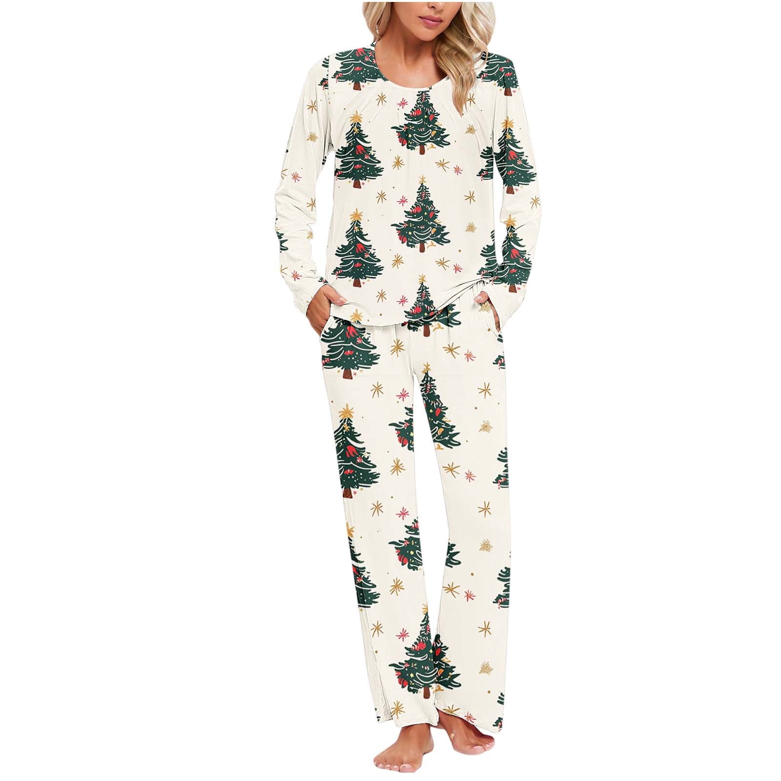 Tnhcen Women's Christmas Pajamas Set 2Piece Print Long Sleeve Top with Best Women's Christmas Pajamas