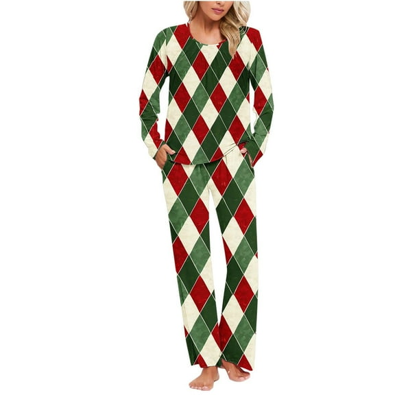 Tnhcen Women's Christmas Pajamas Set Holiday Sleepwear Soft Cozy Long Sleeve Pocket Snowflake Print 2 - Piece Pajama Set S - 3XL Festive Home Wear