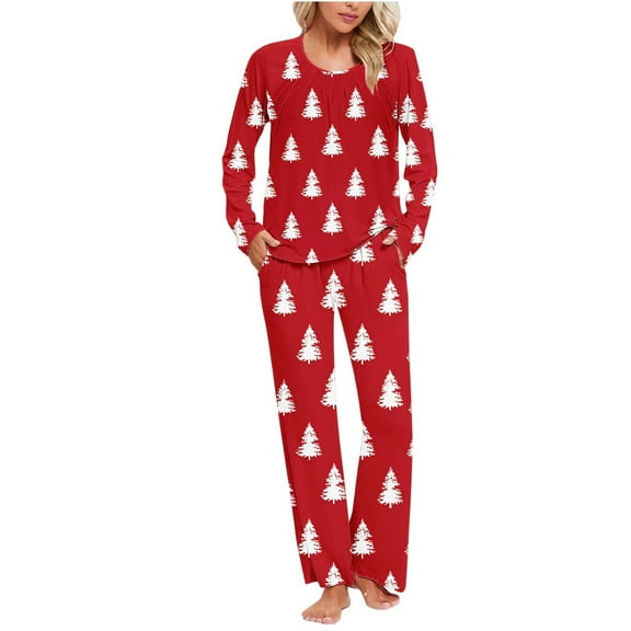 Tnhcen Women's Christmas Pajamas Set Holiday Sleepwear Soft Cozy Long Sleeve Pocket Snowflake Print 2 - Piece Pajama Set S - 3XL Festive Home Wear