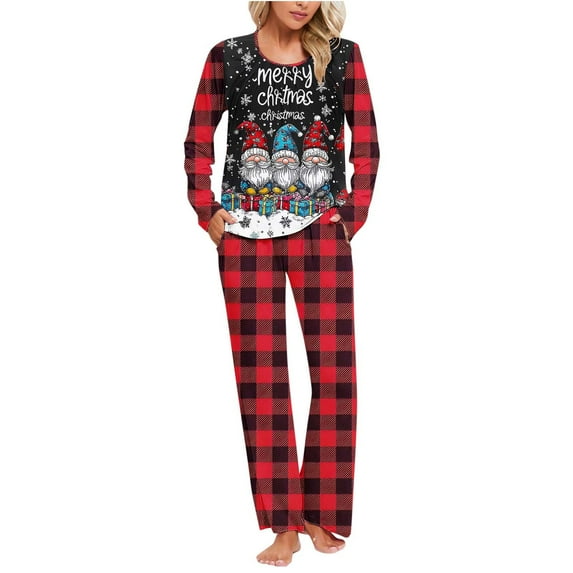 Tnhcen Women's Christmas Pajamas Set Holiday Sleepwear Soft Cozy Long Sleeve Pocket Snowflake Print 2 - Piece Pajama Set S - 3XL Festive Home Wear