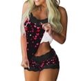 thumbnail image 1 of Tnhcen Women's Valentine's Day Heart Print Cami Tank Top & Shorts Pajama Set with Lace Trim Polyester Spandex Milk Silk Brushed Fabric S-2XL Casual Sleepwear, 1 of 5