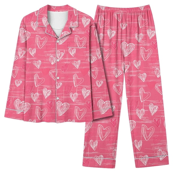 Tnhcen Women's Plus Size Valentine's Day Pajama Set 2026 New Long Sleeve Button Front with Pocket Loose Fit Pajamas S - 2XL Soft Comfortable Sleepwear for Women Gift