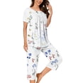 thumbnail image 1 of Tnhcen Women's Christmas Print Sleepwear Set Festive Short Sleeve Top with Buttons & Pockets 7/8 Pants Flannel Soft Comfortable Holiday Pajamas for Women Cozy Home Outfit, 1 of 6