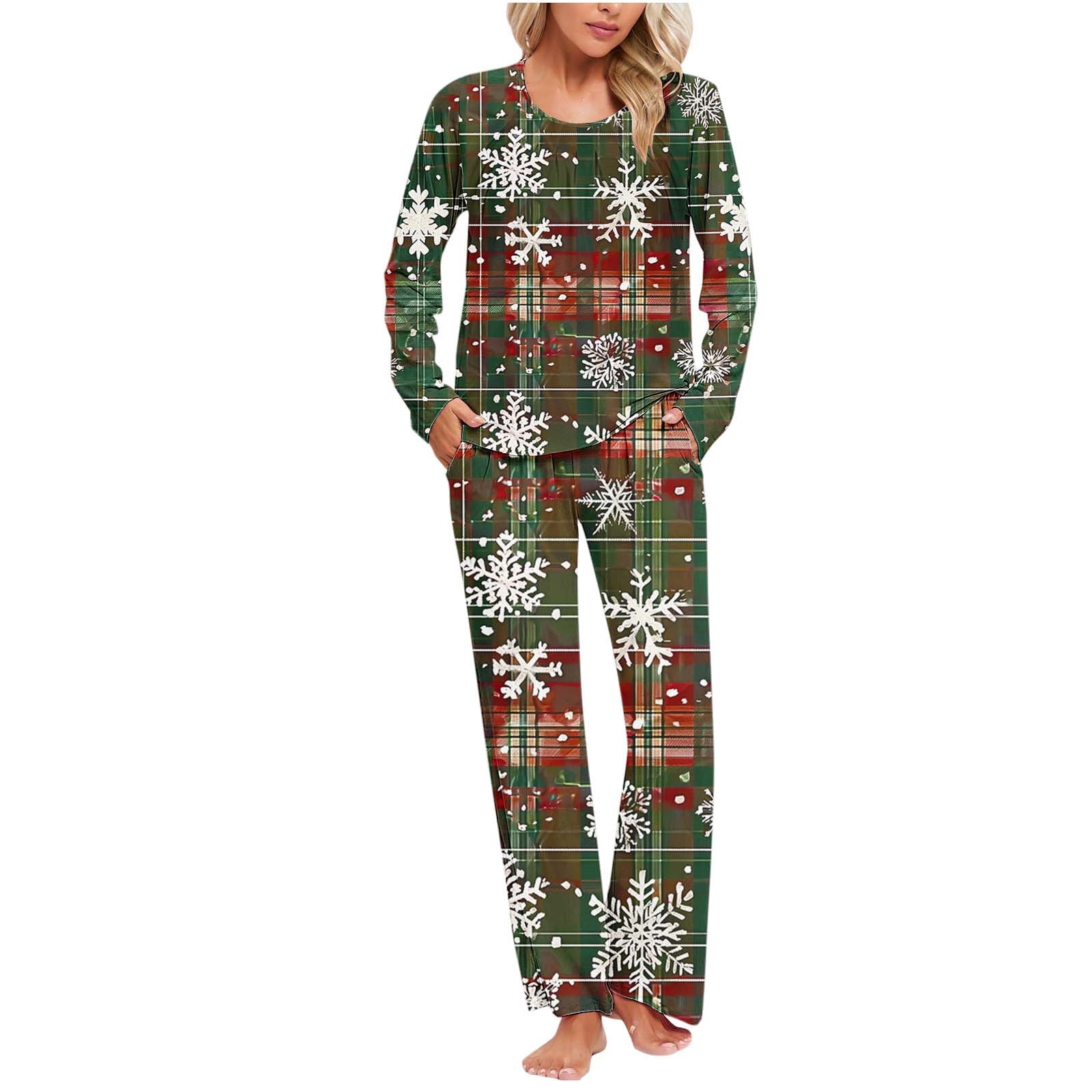 Tnhcen Women's Christmas Snowflake Print Pajamas 2Piece Set Cozy Soft Best Women's Christmas Pajamas
