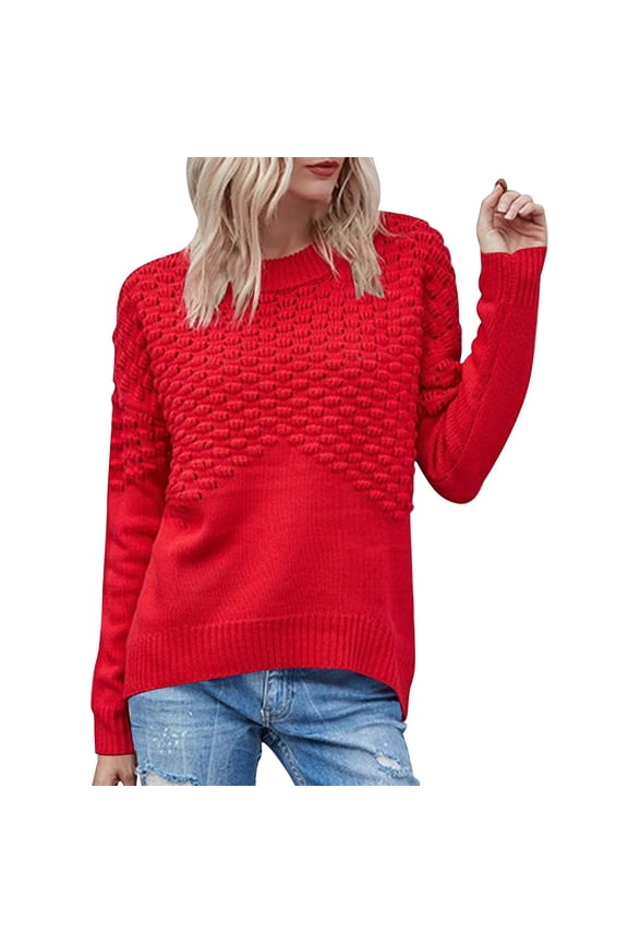 Women's Chunky Knit Sweater Bubble Stitch Pullover Soft Acrylic Crewneck Top Textured Pattern Casual Wear Relaxed Fit Long Sleeve S-XL