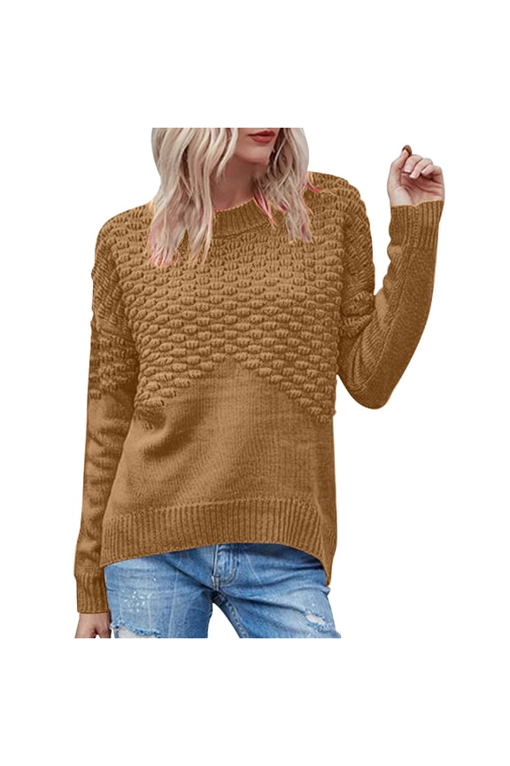 Women's Chunky Knit Sweater Bubble Stitch Pullover Soft Acrylic Crewneck Top Textured Pattern Casual Wear Relaxed Fit Long Sleeve S-XL