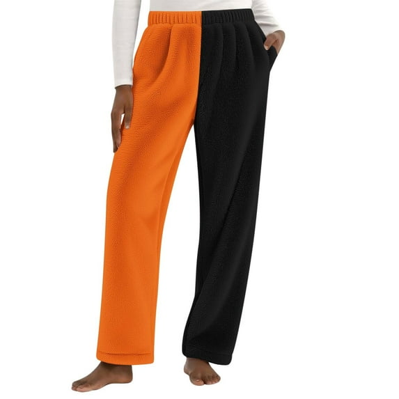 Tnhcen Women's Color Block Flannel Pajama Pants with Pockets Loose Fit Sleepwear Warm Comfortable Lounge Pants S-3XL Multicolor