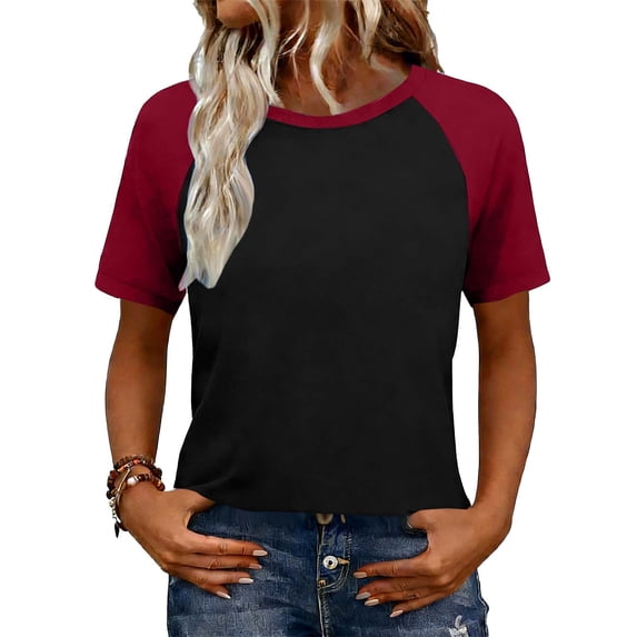 Tnhcen Women's Color Block Raglan Sleeve T-Shirt, Spring Summer Casual Loose Fit Top, Cotton-Like Stretch Short Sleeve Blouse, Plus Size S-2XL