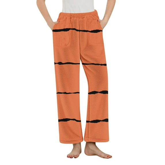 Tnhcen Women's Color Block Stripe Flannel Pajama Pants Fleece Thermal Sleepwear with Pockets Soft Lounge Pants High Waist Elastic S-3XL Multiple Colors Available