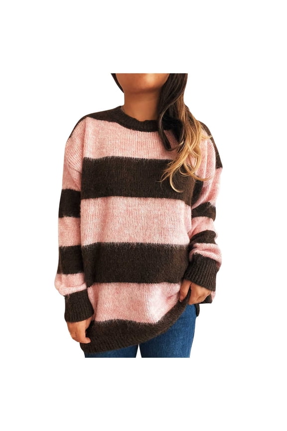 Women's Color Block Sweater Loose Fit Knit Top Striped Round Neck Pullover Soft Nylon Spandex Material Fall Winter Casual Wear S-L