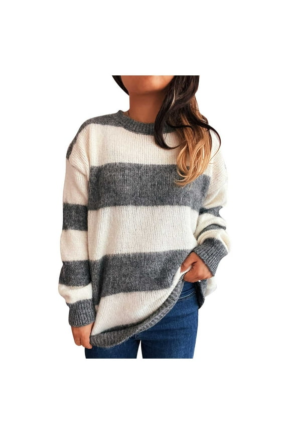 Women's Color Block Sweater Loose Fit Knit Top Striped Round Neck Pullover Soft Nylon Spandex Material Fall Winter Casual Wear S-L