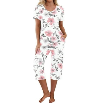 Tnhcen Women's Cooling Pajamas Set Short Sleeve Casual Sleepwear