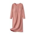 thumbnail image 1 of Tnhcen Women's Cotton Button Crew Neck Sleep Dress - Built-in Bra Long Sleeve Loungewear Loose Fit Basic Home Dress for Women M-2XL Sizes Soft Casual Pajama Gown for Bedtime & Daily Wear, 1 of 5