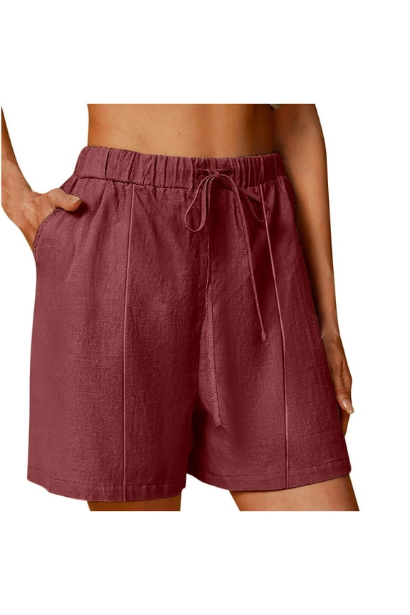 Women's Cotton-Linen Blend Drawstring Shorts - Elastic Waist Relaxed Fit Summer Casual Breathable Shorts for Women (S-3XL) Plus Size Friendly Athleisure Style