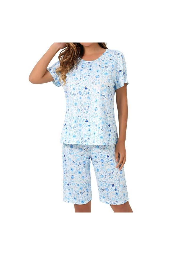 Women's Cotton Pajama Sets Short Sleeve Top With Shorts Sleepwear 2 Piece Lounge Set Homewear S-2XL