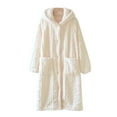 thumbnail image 1 of Tnhcen Women's Cotton Robe Hooded Bathrobe Soft Plush Robe with Pockets Cozy Loungewear Kimono Sleepwear Home Wear Robe for Women M-L, 1 of 3