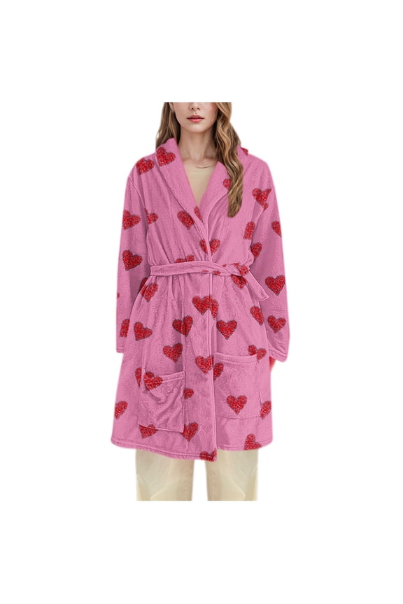 Women's Couples Robe Heart Print Robe Long Flannel Robe Cozy Loungewear Soft Sleepwear Sizes M-3XL Companion Gift Multiple Colors Available