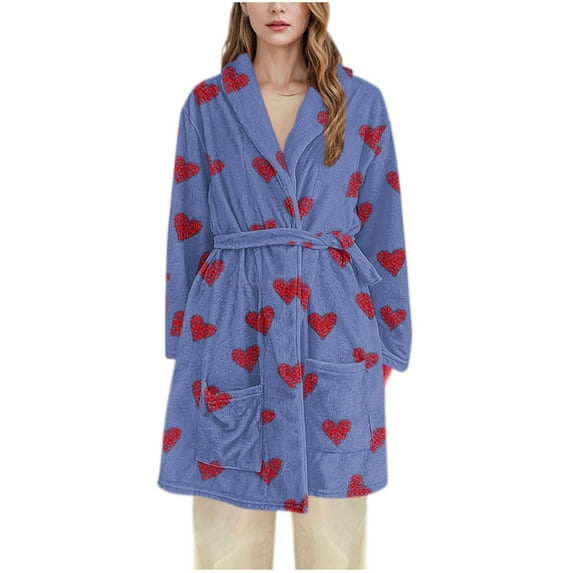 Tnhcen Women's Couples Robe Heart Print Robe Long Flannel Robe Cozy Loungewear Soft Sleepwear Sizes M-3XL Companion Gift Multiple Colors Available