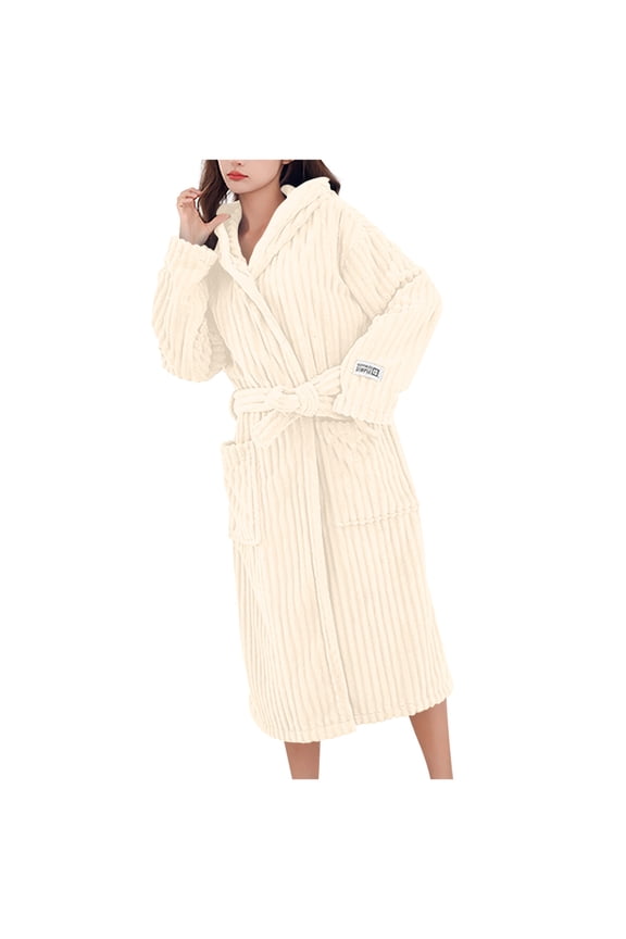 Women's Cozy Fall Winter Coral Fleece Bathrobe - Soft Warm Plush Robe with Hood & Tie Cuff | Quick-Dry Plus Size Bathrobe for Women Free Size Fall Winter Home Essentials