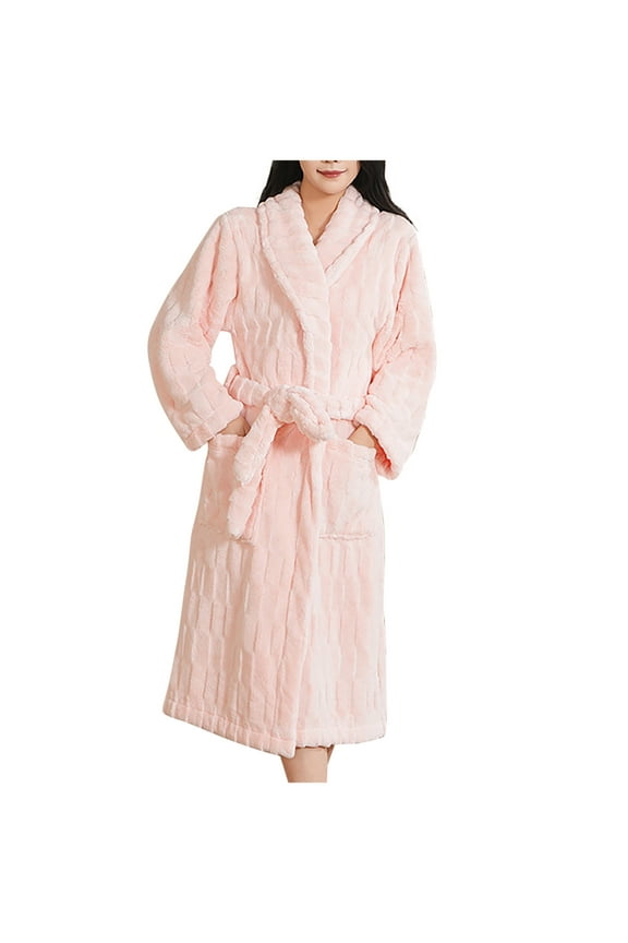 Women's Cozy Fall Winter Thick Plush Bathrobe - Quick-Dry Solid Color Adjustable Tie Belt Side Pockets & Free Size for Women Lightweight Warm Bathrobeā