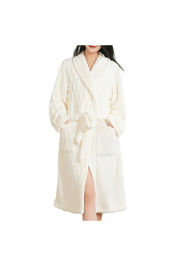Women's Cozy Fall Winter Thick Plush Bathrobe - Quick-Dry Solid Color Adjustable Tie Belt Side Pockets & Free Size for Women Lightweight Warm Bathrobe​
