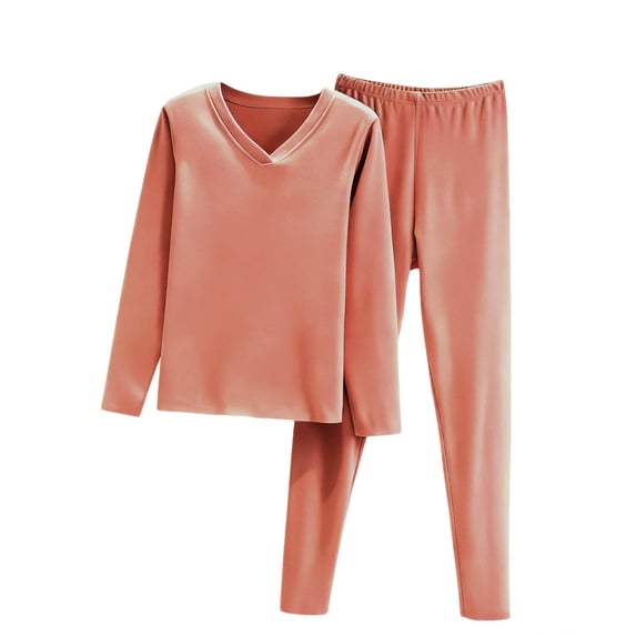 Tnhcen Women's Cozy Fleece Pajama Set, Thermal V - Neck Long Sleeve, Plus Size 3XL, Sleepwear, Soft Polyester Material, Relaxed Fit Loungewear
