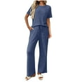 thumbnail image 1 of Tnhcen Women's Cozy Round Neck Pajama Set with Pockets - Soft Knit Lounge Wear Outfit for Sleep & Relax for Stretch Casual Home Athleisure S-XL Sizes, 1 of 8