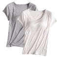 thumbnail image 1 of Tnhcen Women's Crew Neck Short-Sleeved Top with Bra Pad Cup Home Clothes Womens Camisoles with Built In Bra Sleepwear for Women Nightwear for Ladies Tank Tops for Women 2024 Gray, 1 of 2