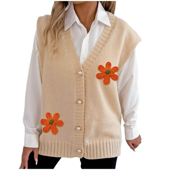 Tnhcen Women's Crochet Flower Cardigan Acrylic Knit Vest Boho Chic V-Neck Cover Up Free Size Summer To Fall Fashion Button Front Casual Duster