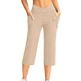 thumbnail image 1 of Tnhcen Women's Cross-Waist Capri Pants with Pockets Gabardine Loose Fit Athletic 7-Inch Shorts Comfortable Stretchy Casual Wear S-2XL, 1 of 8