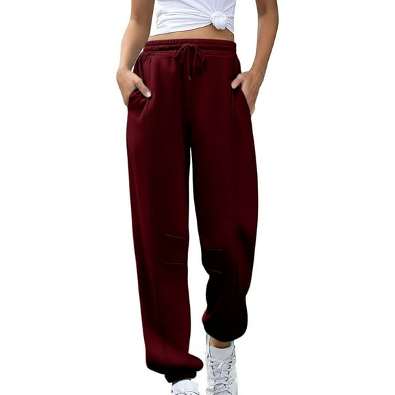 Tnhcen Women's Cuffed Ankle Sweatpants with Pockets Elastic Waist Japanese Style Joggers Casual Lounge Pants S-2XL Multiple Colors Available