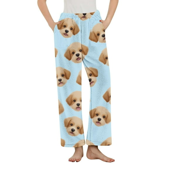 Tnhcen Women's Cute Cartoon Puppy Print Warm Fleece Pajama Pants with Pockets Soft Flannel Lounge Sleepwear Cozy Home Wear S-3XL