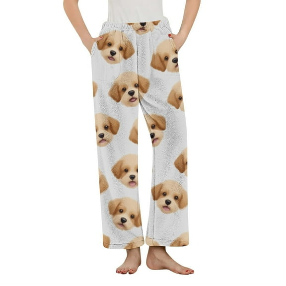 Tnhcen Women's Cute Cartoon Puppy Print Warm Fleece Pajama Pants with Pockets Soft Flannel Lounge Sleepwear Cozy Home Wear S-3XL