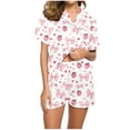thumbnail image 1 of Tnhcen Women's Cute Strawberry Bow Print Pajamas Set 2 Pieces Button Down Shirt Shorts Set Y2k Loungewear Set S-2XL, 1 of 6