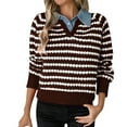 thumbnail image 1 of Tnhcen Women's Denim Collar Sweater False Two-Piece Knit Top Color Block Striped Pullover Acrylic Warm Winter Wear Casual Chic S-L, 1 of 8