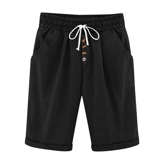Tnhcen Women's Drawstring Casual Pants Solid Color Cotton-Linen Blend Relaxed Fit Elastic Waistband with Pockets Sporty Mid-Rise Shorts Pre-Shrunk Easy Care S-3XL