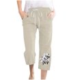 thumbnail image 1 of Tnhcen Women's Drawstring Pants 2025 - Pre-Shrunk Linen-Look 7/8th Length Pants with Pockets Floral Print Relaxed Fit Easy Care Stretch Waist Straight Pants S-3XL, 1 of 4