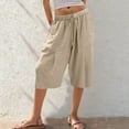 thumbnail image 1 of Tnhcen Women's Drawstring Waist Wide Leg Culottes Nylon Spandex Matte Fabric Cropped Pants Casual Lounge Capri Pants with Pockets S-2XL Multiple Colors Available, 1 of 8