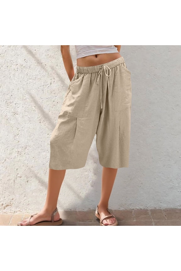Women's Drawstring Waist Wide Leg Culottes Nylon Spandex Matte Fabric Cropped Pants Casual Lounge Capri Pants with Pockets S-2XL Multiple Colors Available