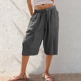 thumbnail image 1 of Tnhcen Women's Drawstring Waist Wide Leg Culottes Nylon Spandex Matte Fabric Cropped Pants Casual Lounge Capri Pants with Pockets S-2XL Multiple Colors Available, 1 of 8