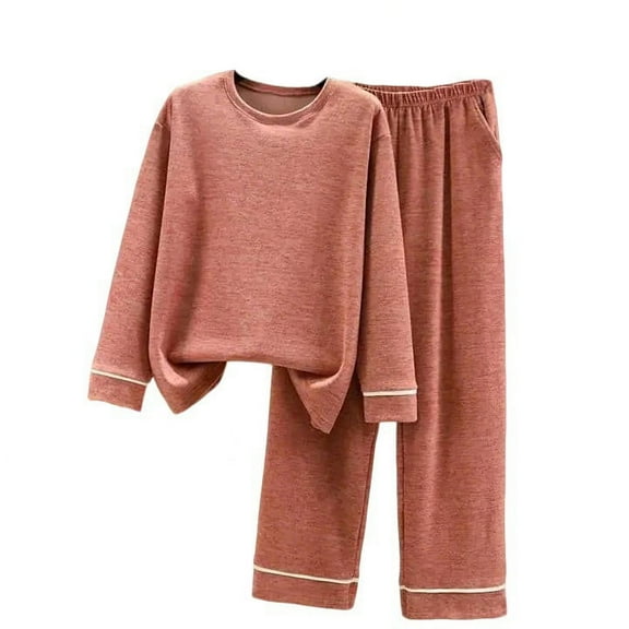 Tnhcen Women's Dri-FIT Thermal Sleepwear Set - Solid Color Basic Pajama Set with Elastic Waist Pants Plus Size M-2XL Loungewear